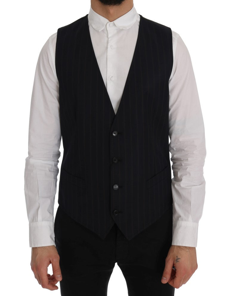 Dolce &amp; Gabbana Elegant Striped Wool Blend Vest Waistcoat