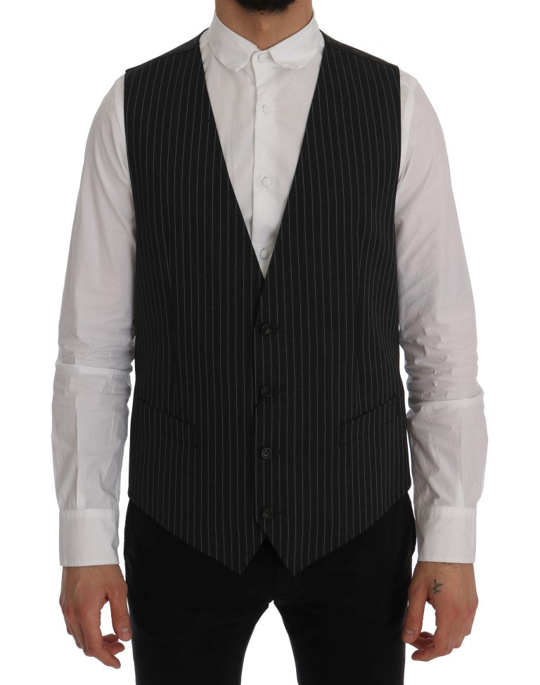 Dolce &amp; Gabbana Elegant Gray Striped Vest Waistcoat