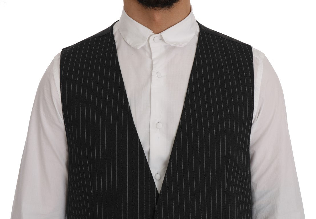 Dolce &amp; Gabbana Elegant Gray Striped Vest Waistcoat