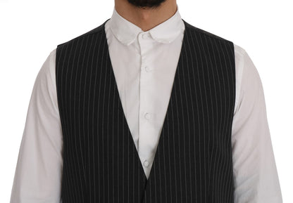 Dolce &amp; Gabbana Elegant Gray Striped Vest Waistcoat