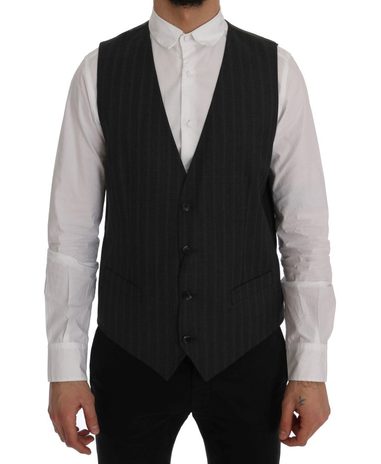 Dolce &amp; Gabbana Elegant Gray Striped Single Breasted Vest