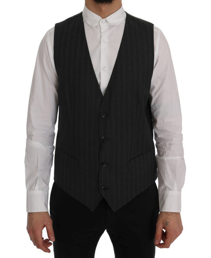 Dolce &amp; Gabbana Elegant Gray Striped Single Breasted Vest