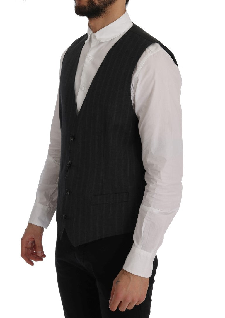 Dolce &amp; Gabbana Elegant Gray Striped Single Breasted Vest