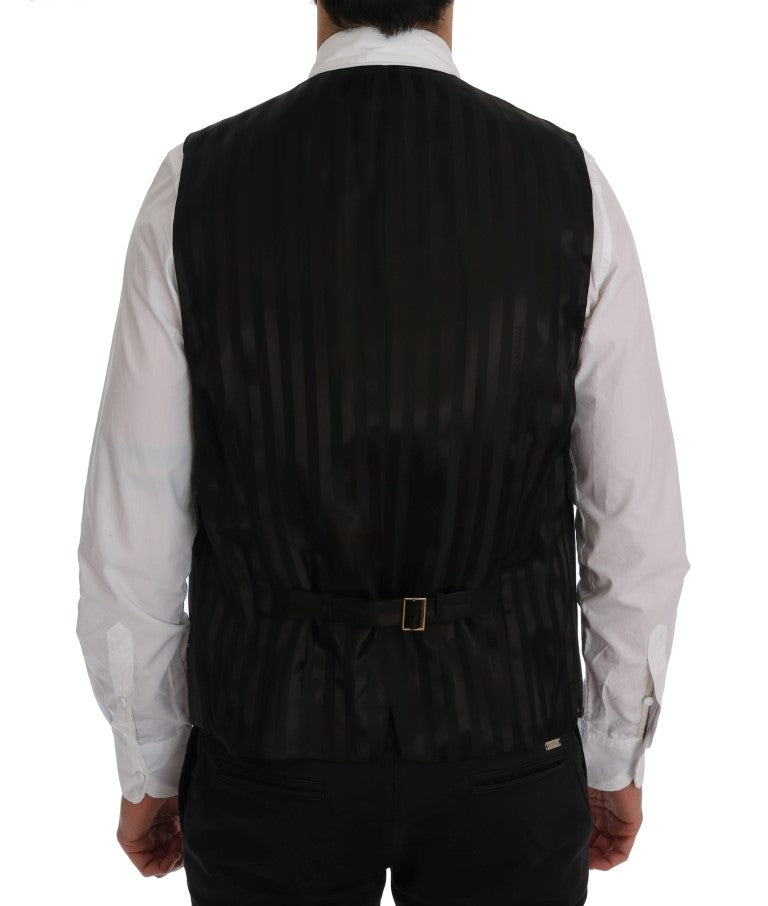 Dolce &amp; Gabbana Elegant Striped Gray Wool Blend Waistcoat Vest