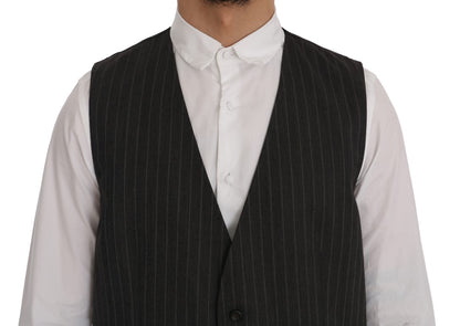 Dolce &amp; Gabbana Elegant Striped Gray Wool Blend Waistcoat Vest