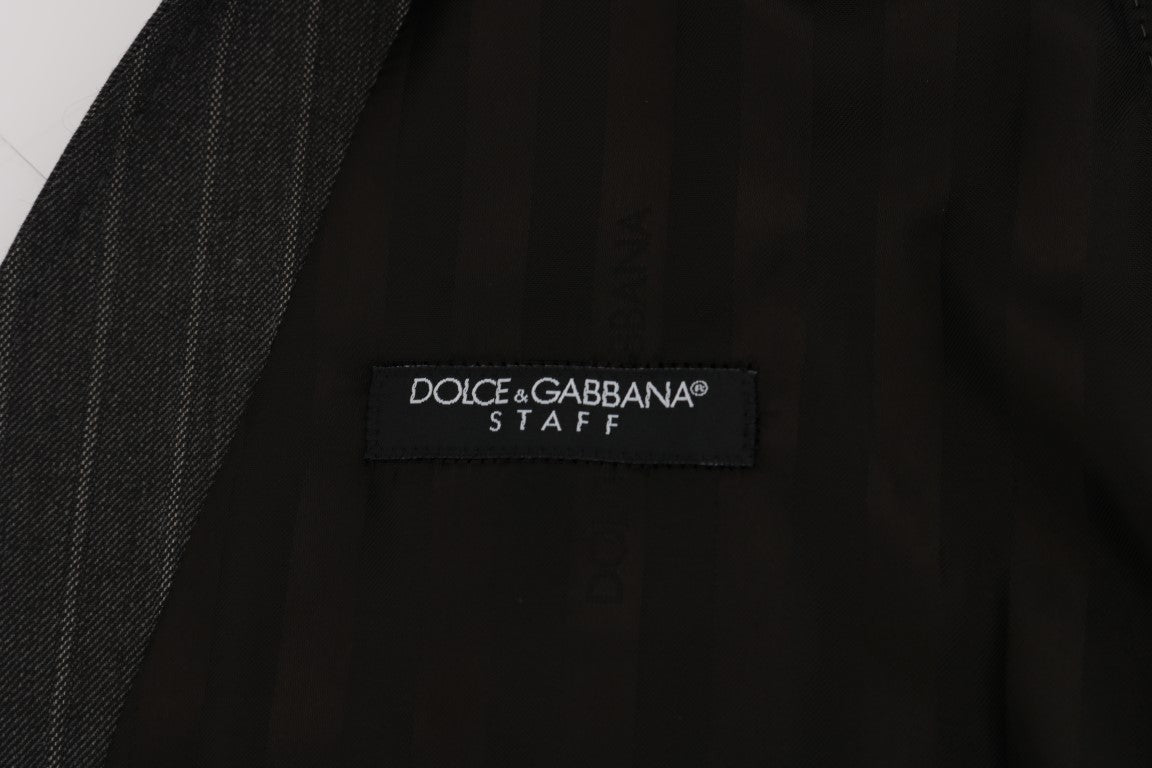 Dolce &amp; Gabbana Elegant Striped Gray Wool Blend Waistcoat Vest