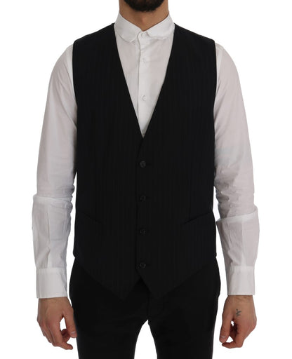 Dolce &amp; Gabbana Elegant Blue Striped Waistcoat Vest