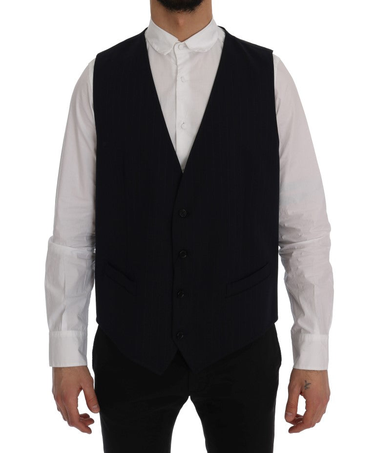 Dolce &amp; Gabbana Elegant Striped Wool Blend Waistcoat Vest