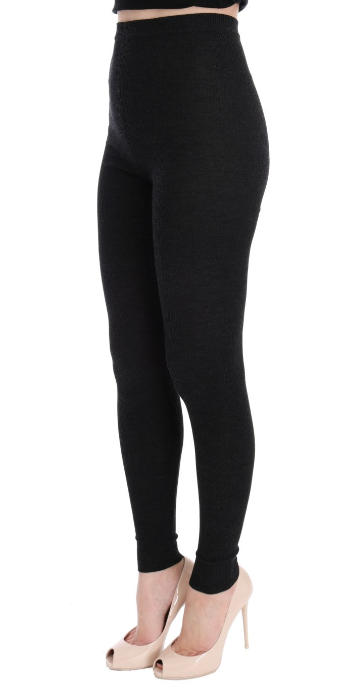 Dolce &amp; Gabbana Elegant High-Waist Wool Tights Pants in Dark Gray