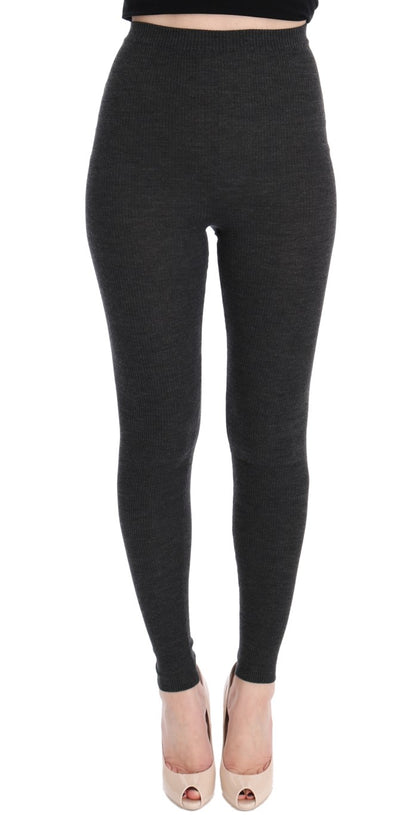 Dolce &amp; Gabbana Elegant Gray High-Waist Wool Tights Pants