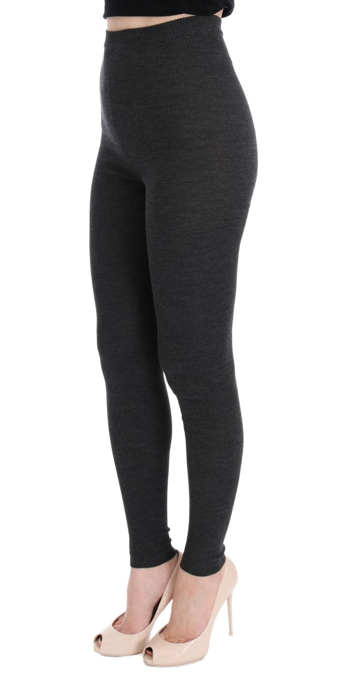 Dolce &amp; Gabbana Elegant Gray High-Waist Wool Tights Pants