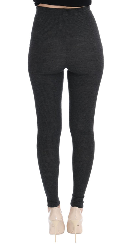 Dolce &amp; Gabbana Elegant Gray High-Waist Wool Tights Pants