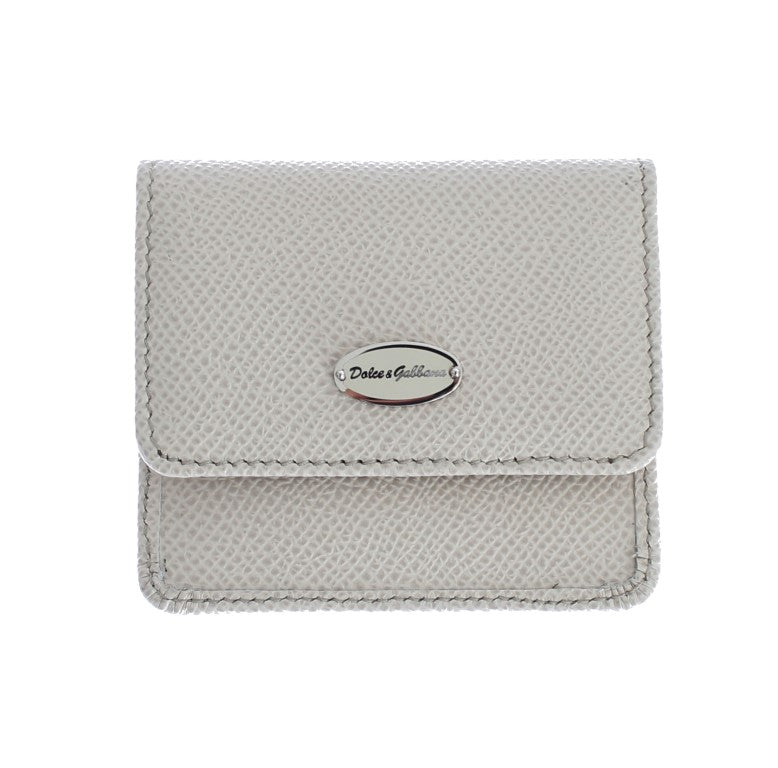 Dolce &amp; Gabbana Sleek White Leather Condom Case Wallet