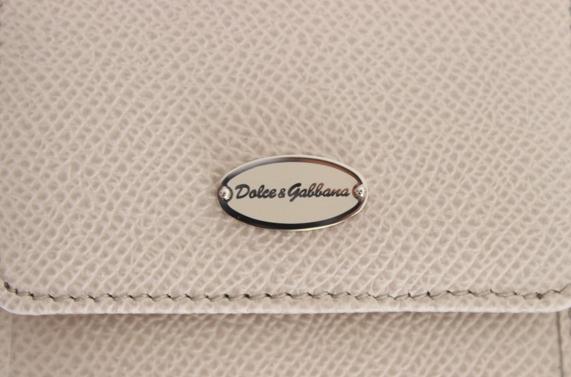 Dolce &amp; Gabbana Sleek White Leather Condom Case Wallet