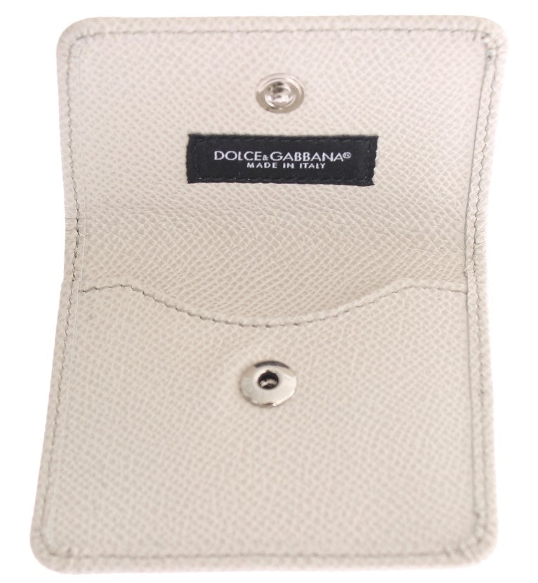 Dolce &amp; Gabbana Sleek White Leather Condom Case Wallet