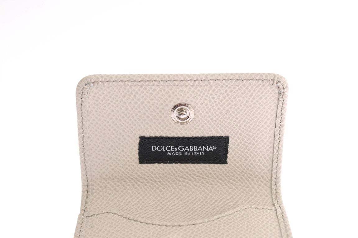 Dolce &amp; Gabbana Sleek White Leather Condom Case Wallet