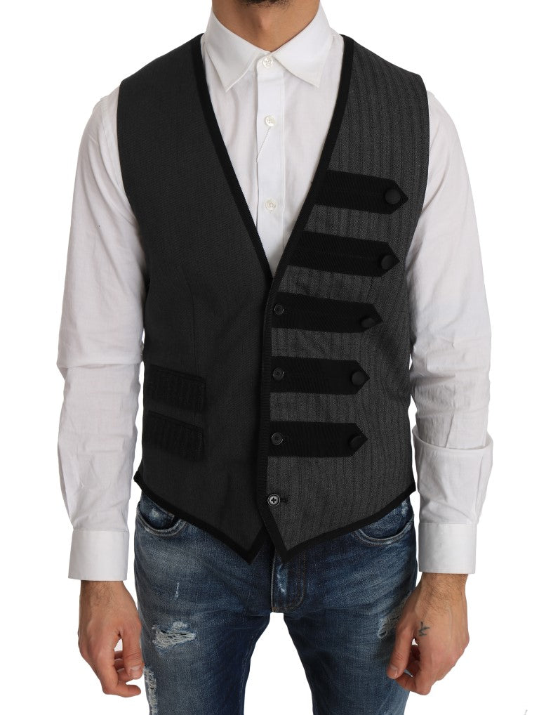 Dolce &amp; Gabbana Elegant Gray Torrero Pattern Formal Vest