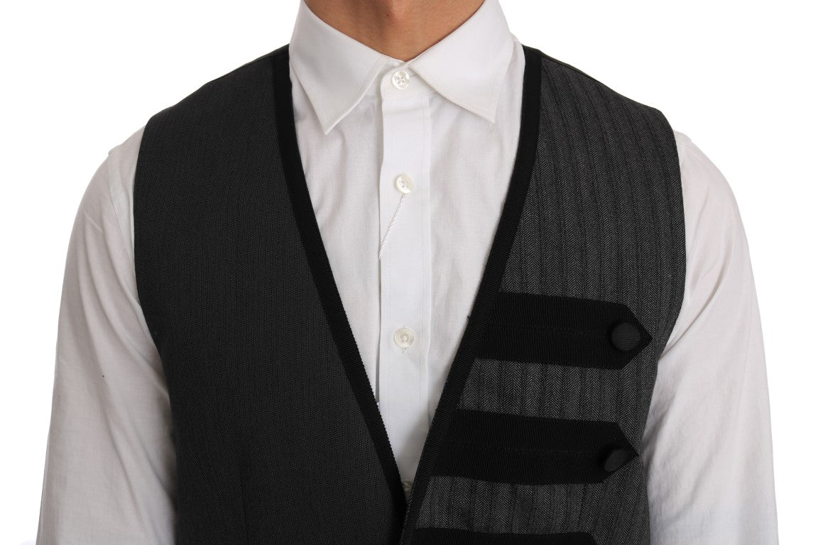 Dolce &amp; Gabbana Elegant Gray Torrero Pattern Formal Vest