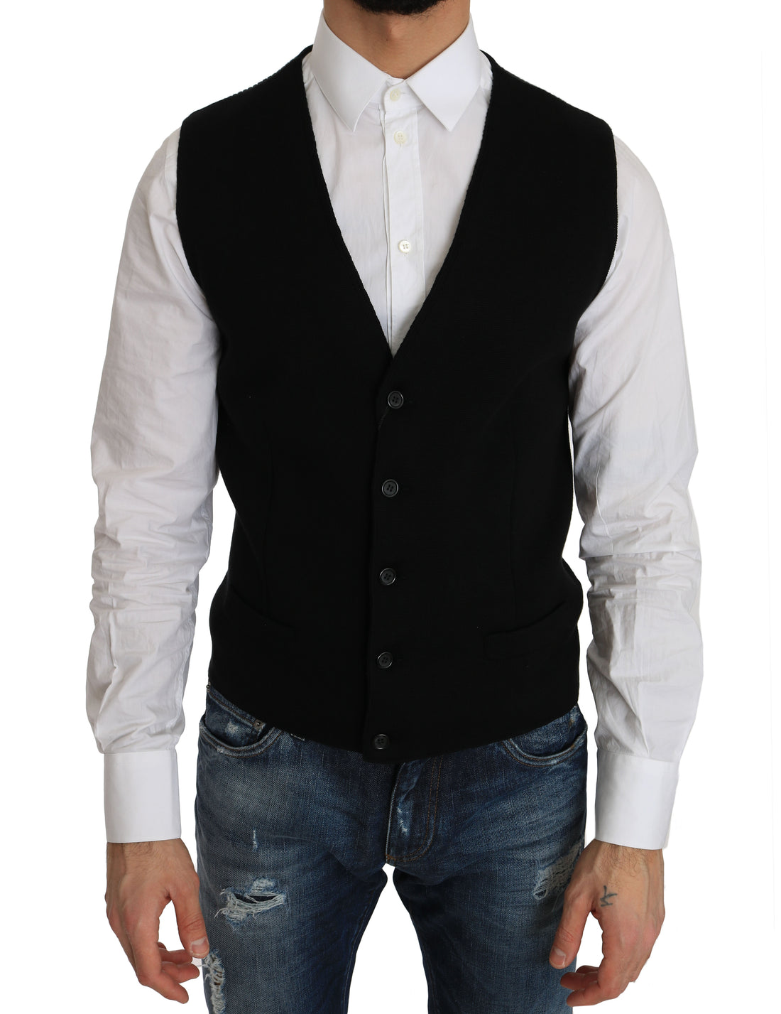 Dolce &amp; Gabbana Sleek Black Cotton Formal Vest