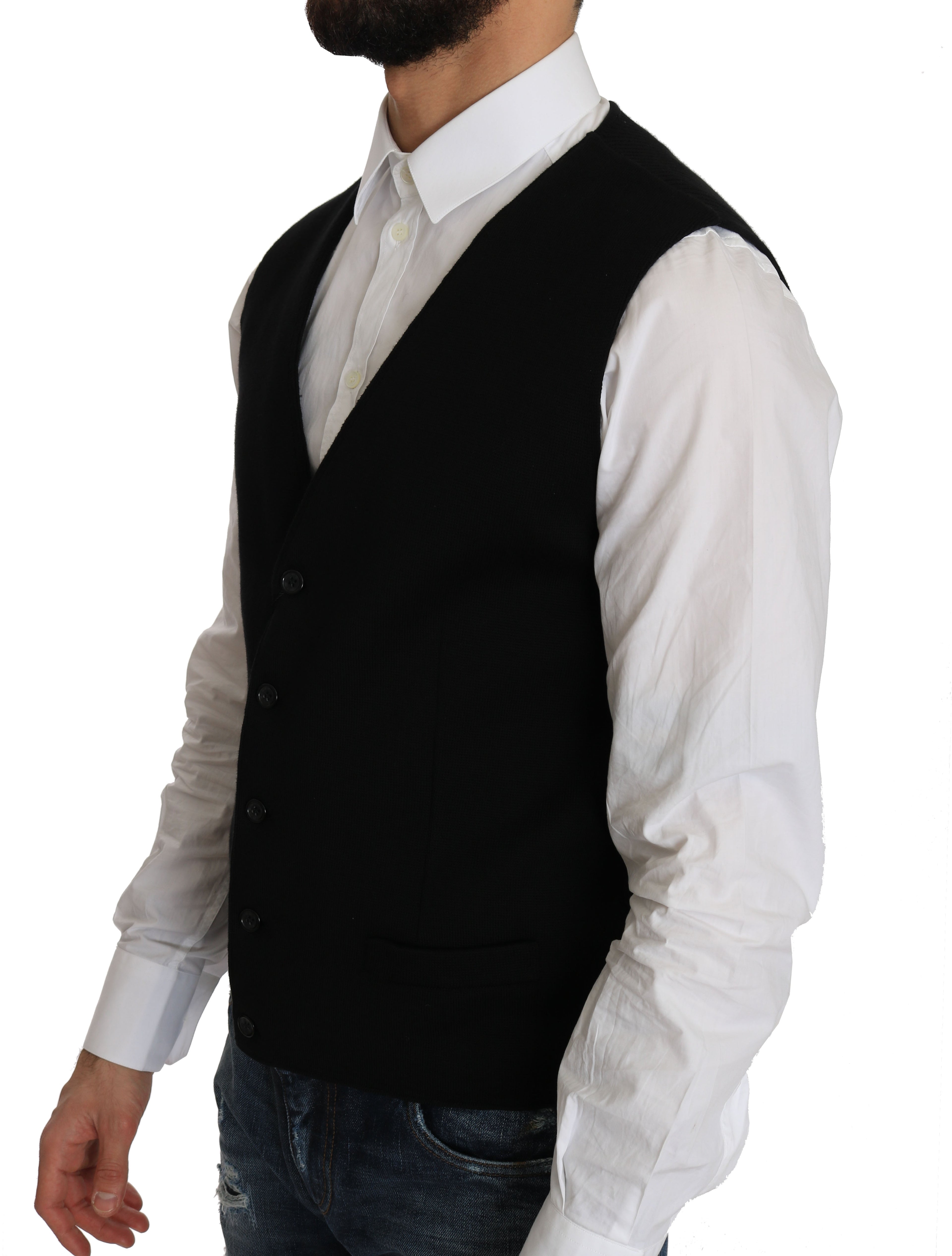 Dolce &amp; Gabbana Sleek Black Cotton Formal Vest