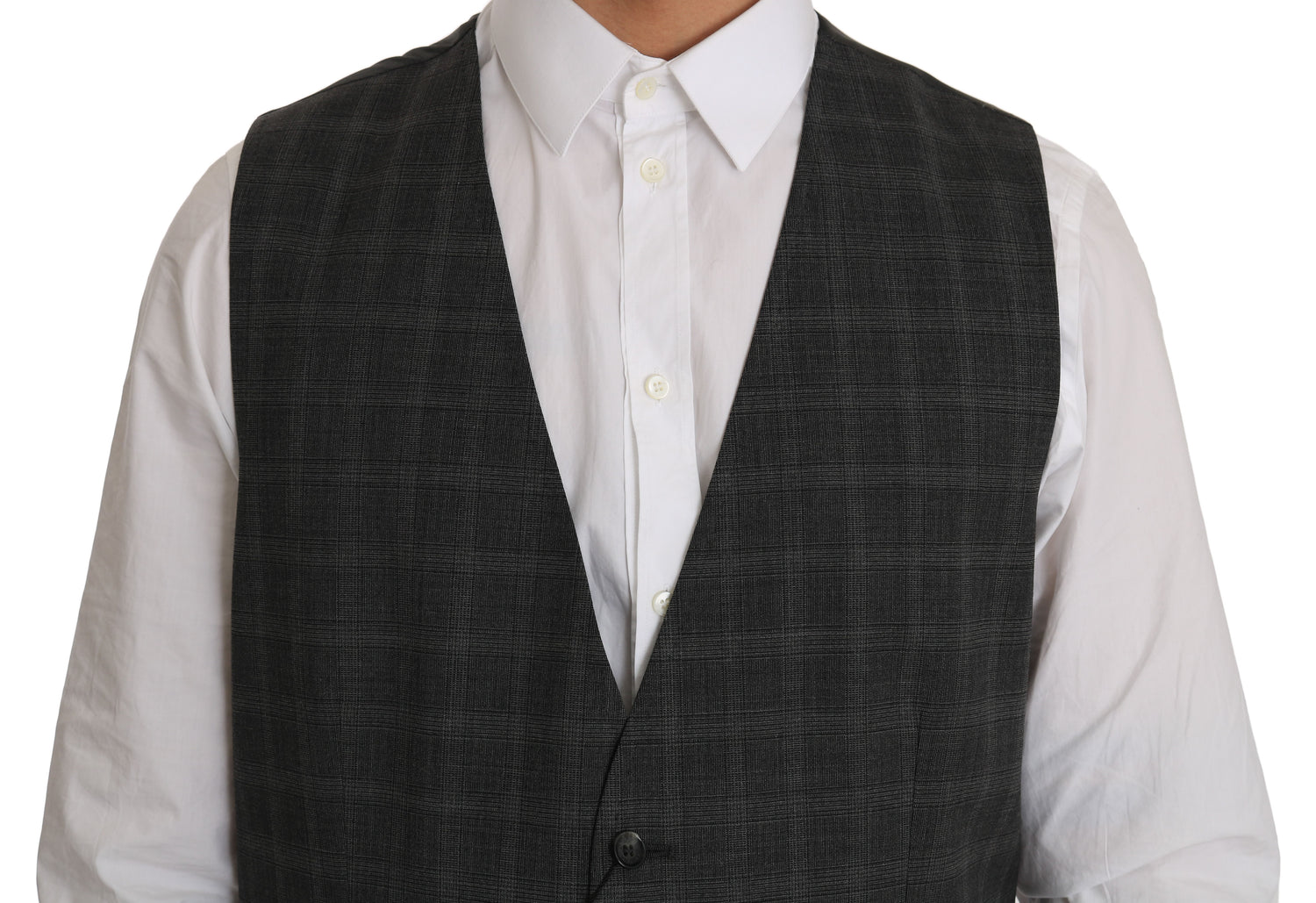 Dolce &amp; Gabbana Elegant Checkered Wool Vest for the Urbane Man