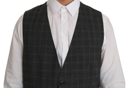 Dolce &amp; Gabbana Elegant Checkered Wool Vest for the Urbane Man