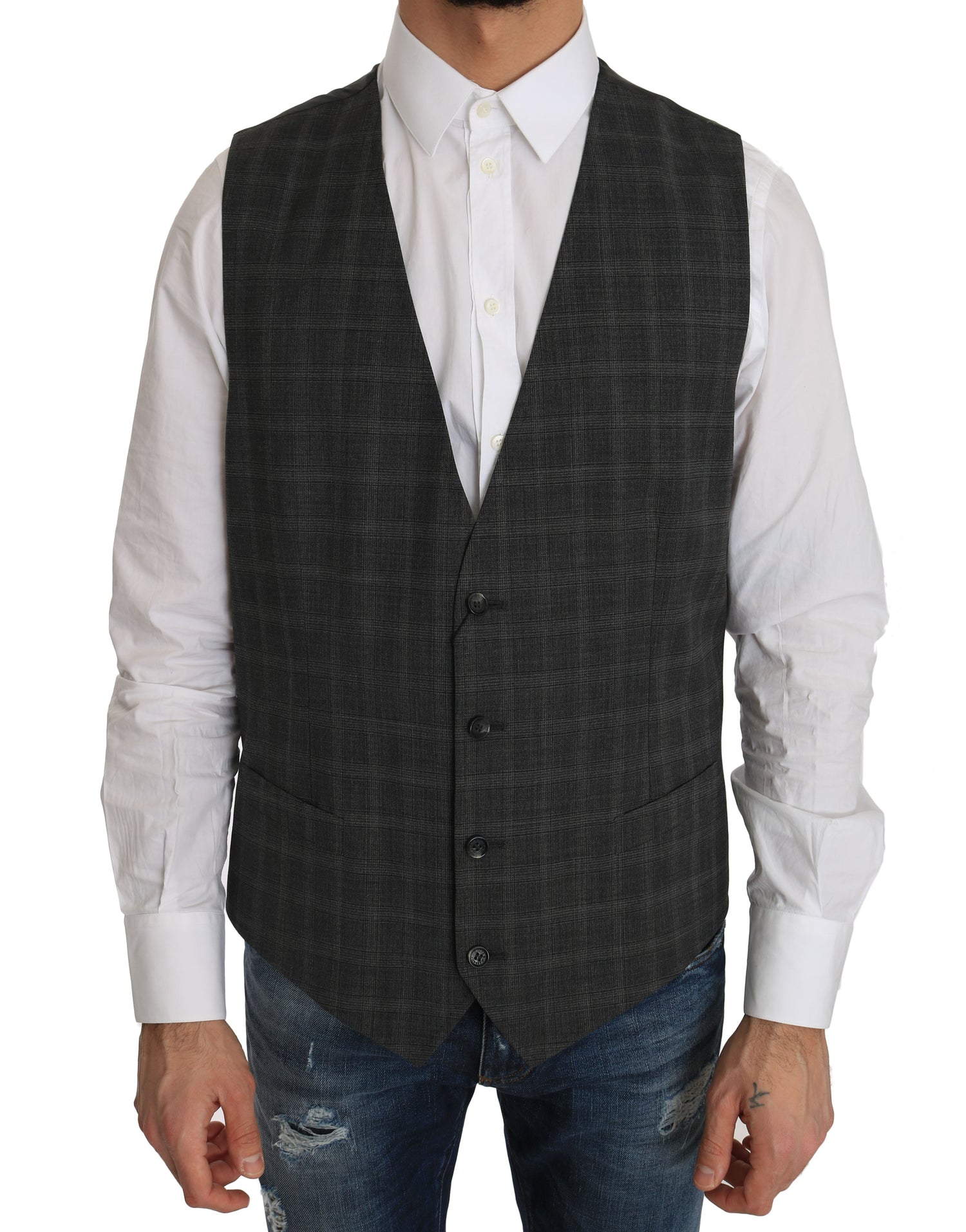 Dolce &amp; Gabbana Elegant Checkered Wool Vest for the Urbane Man