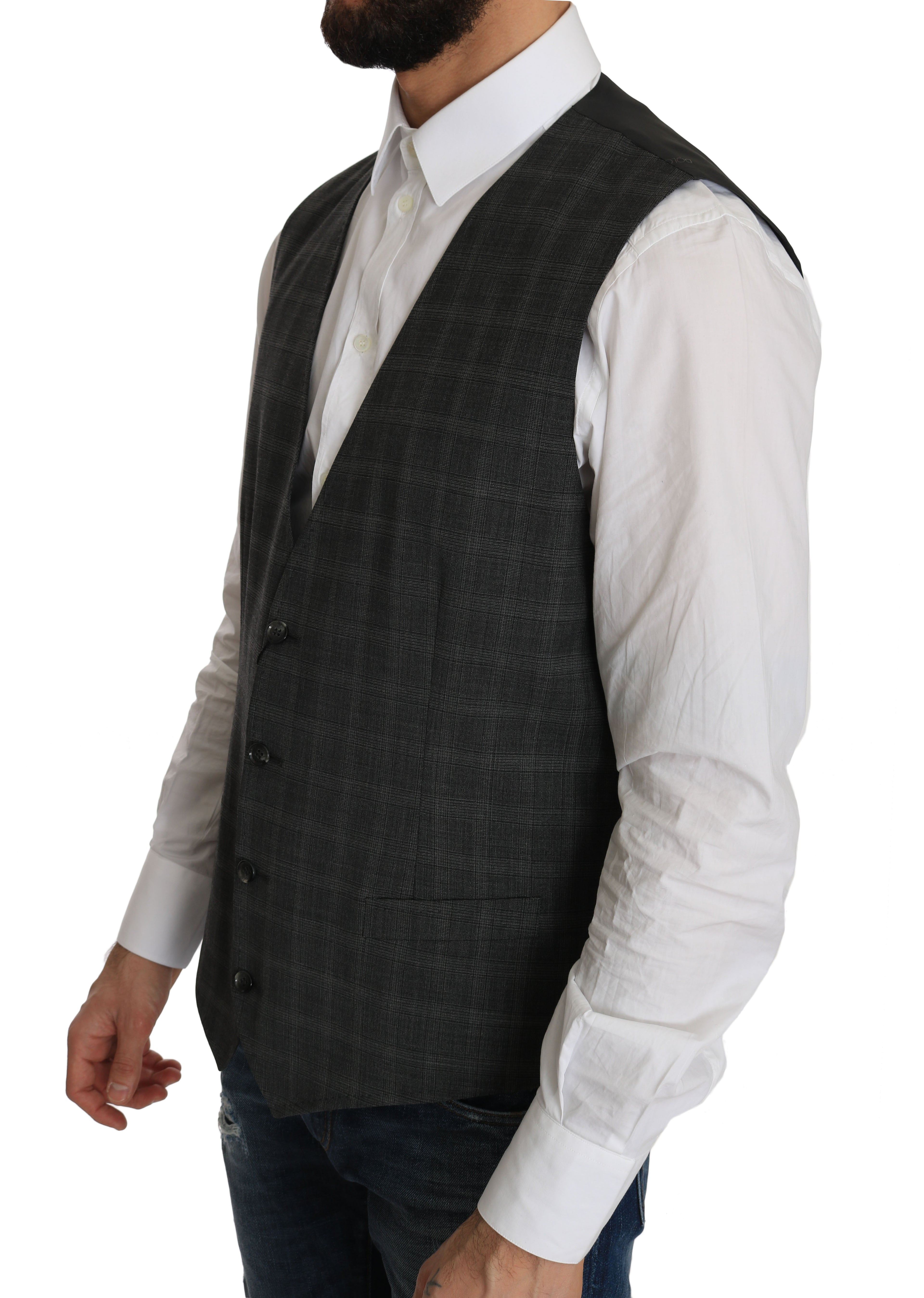 Dolce &amp; Gabbana Elegant Checkered Wool Vest for the Urbane Man