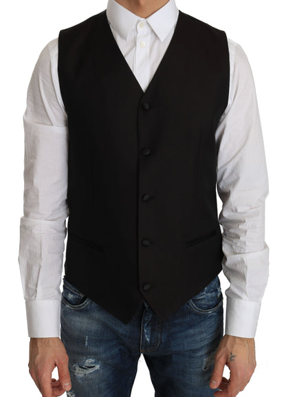 Dolce &amp; Gabbana Elegant Black Silk Blend Formal Vest