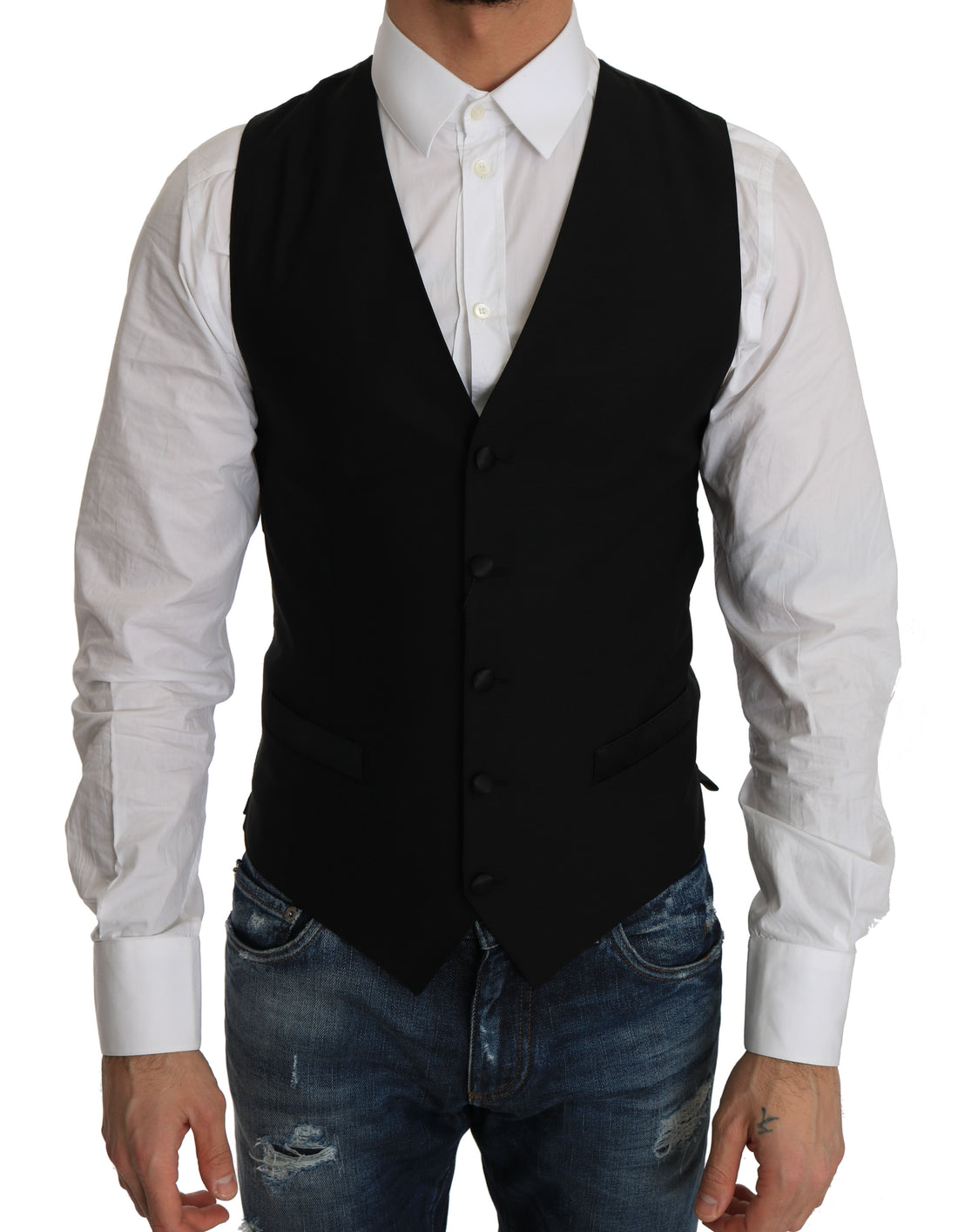 Dolce &amp; Gabbana Sleek Black Wool Blend Formal Vest