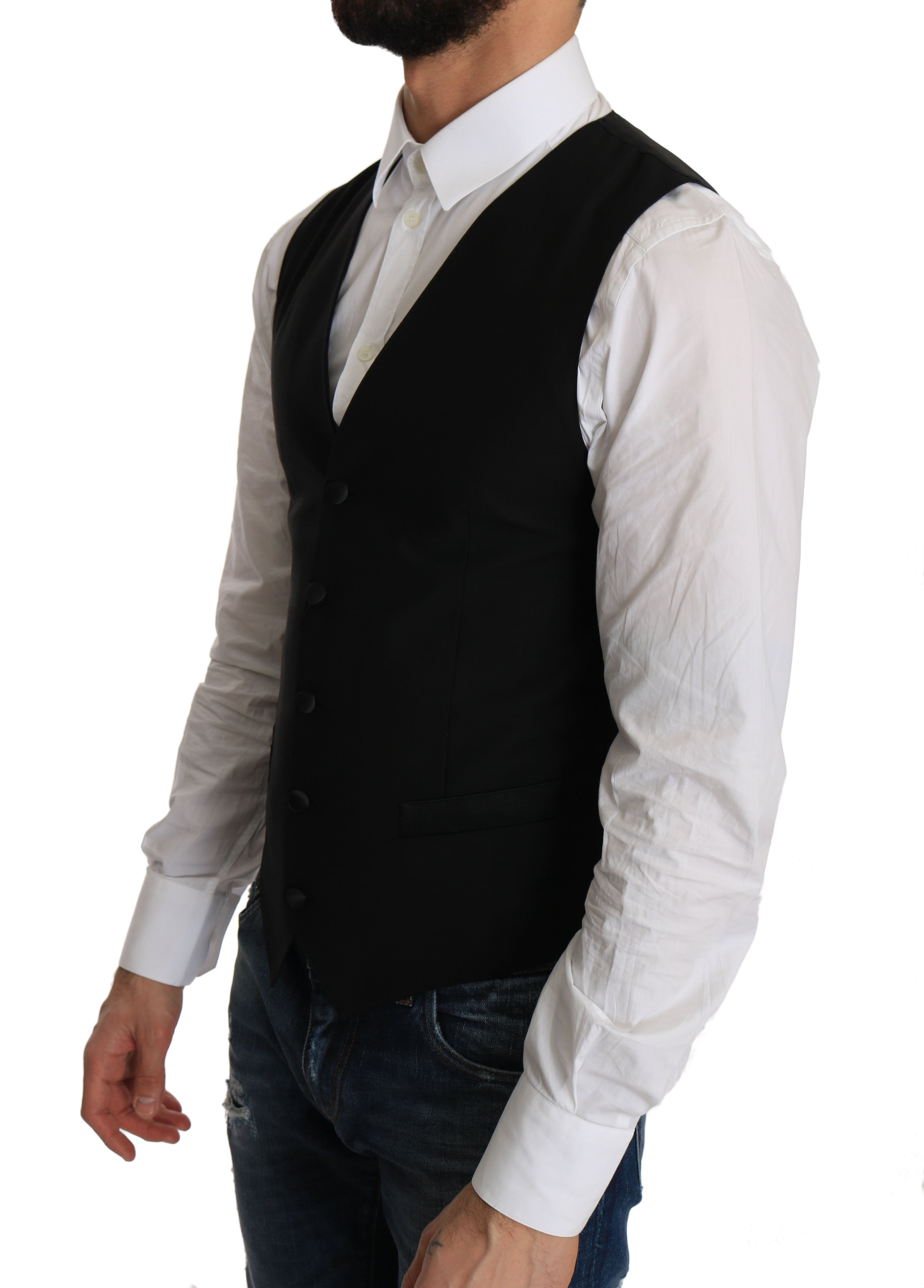 Dolce &amp; Gabbana Sleek Black Wool Blend Formal Vest