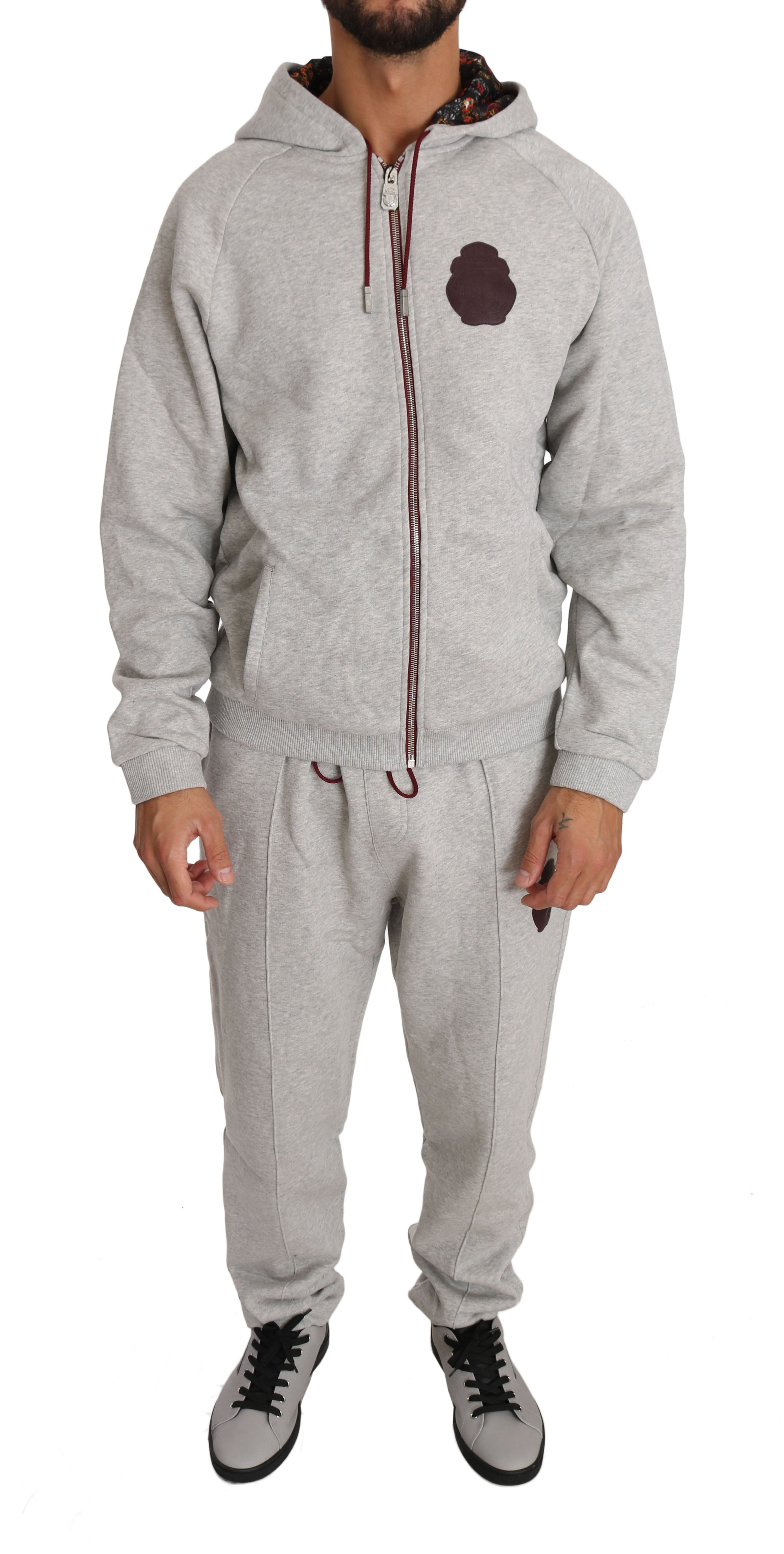 Billionaire Italian Couture Elegant Gray Hooded Sweatsuit Ensemble