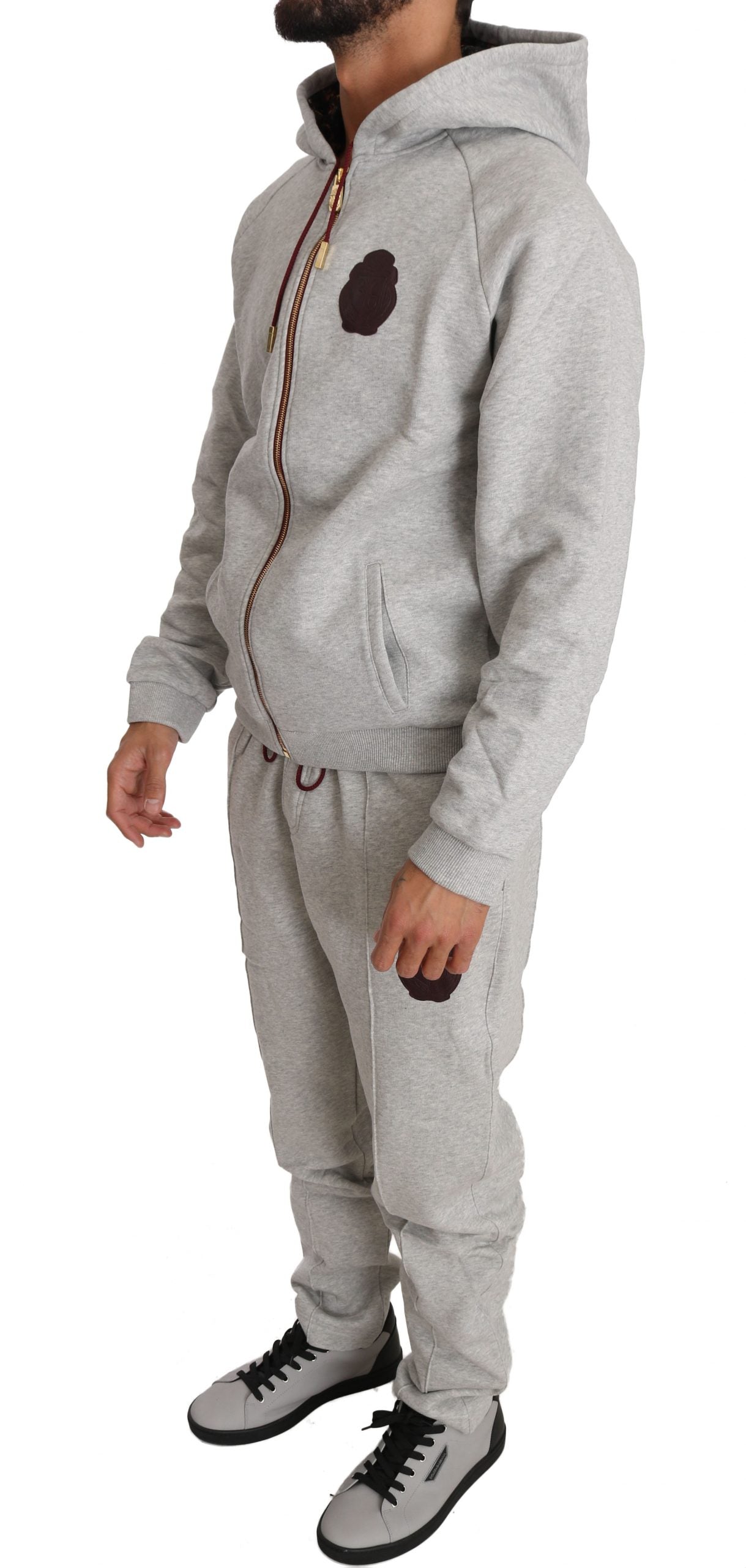 Billionaire Italian Couture Elegant Gray Cotton Sweatsuit Ensemble