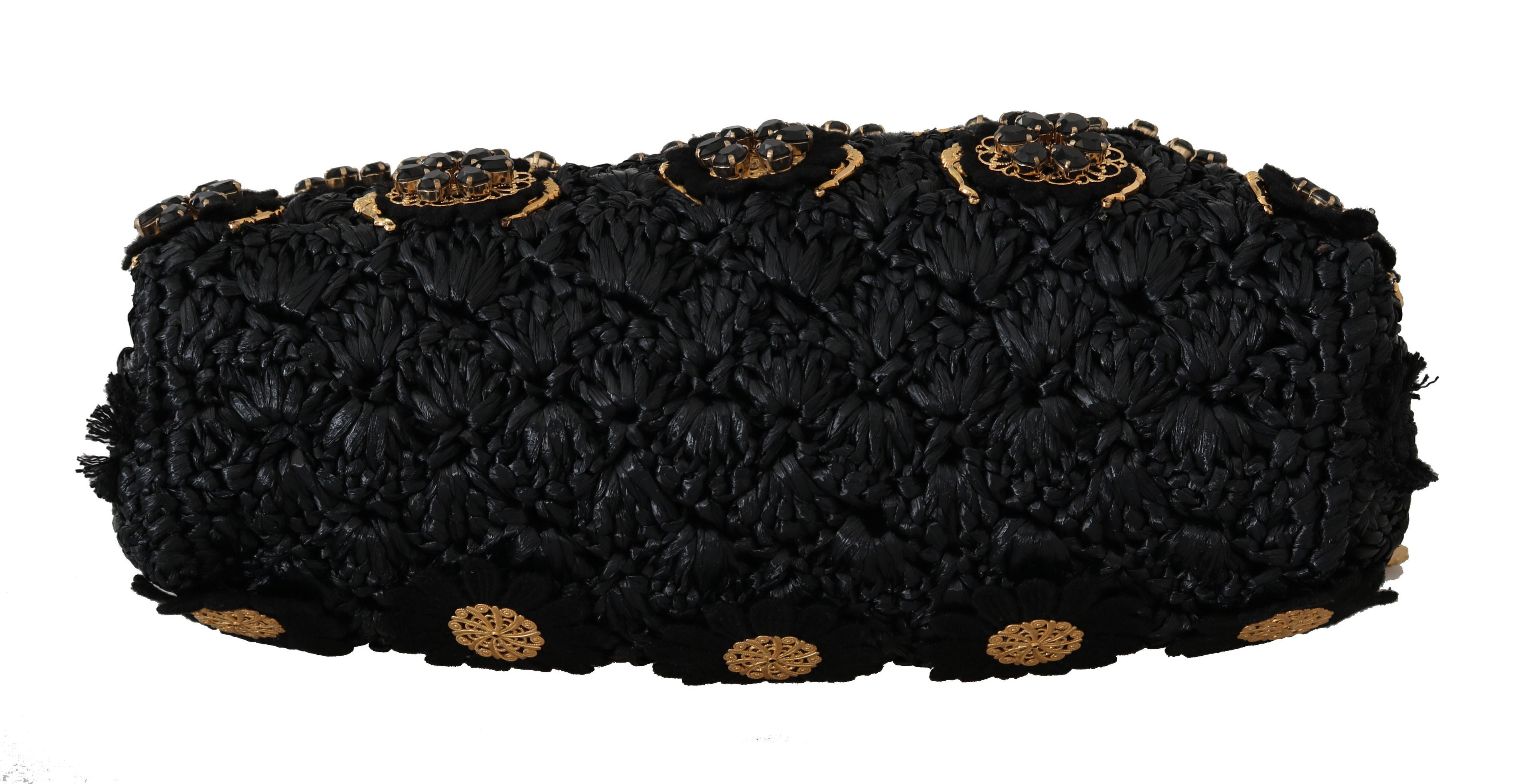 Dolce &amp; Gabbana Black Tassel Gold Baroque Crystal Evening Clutch