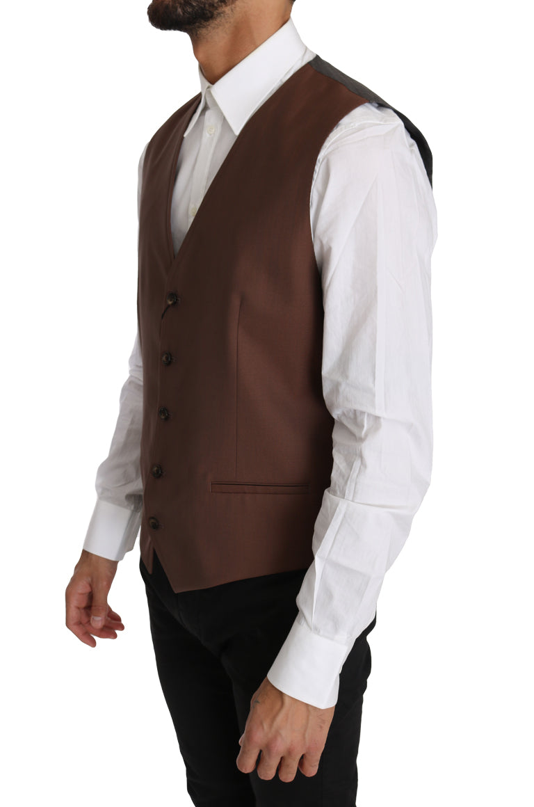 Dolce &amp; Gabbana Sleek Bronze &amp; Gray Formal Vest Slim Fit