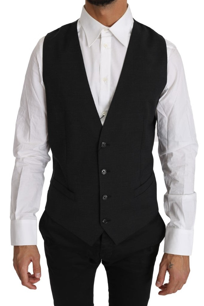 Dolce &amp; Gabbana Elegant Slim Fit Gray Wool Vest