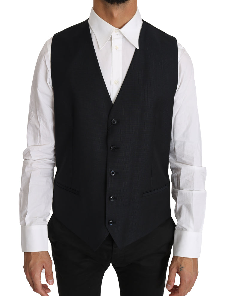 Dolce &amp; Gabbana Elegant Gray Slim-Fit Wool-Silk Vest