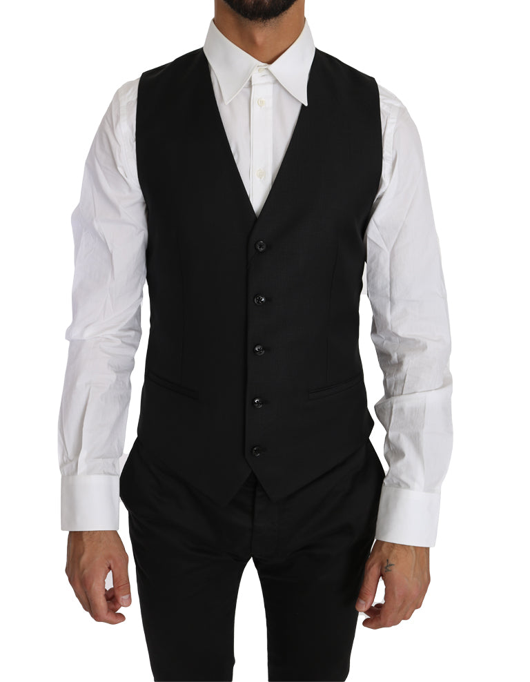 Dolce &amp; Gabbana Sleek Black Wool-Silk Formal Vest