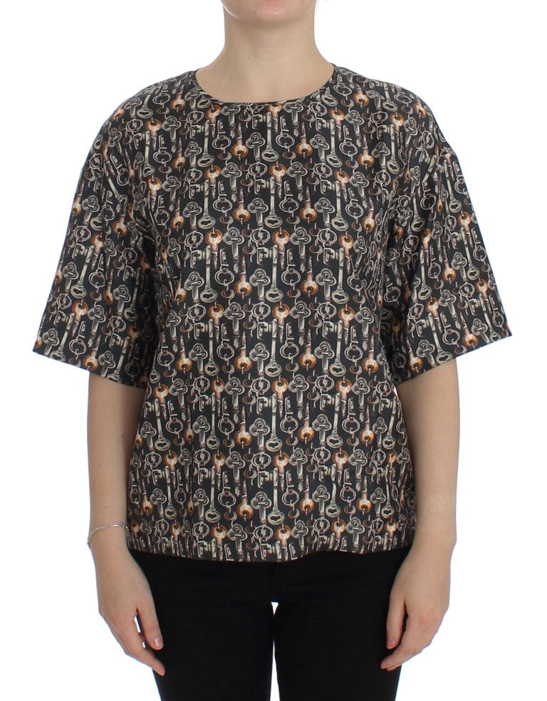 Dolce &amp; Gabbana Enchanted Sicily Silk Blouse with Medieval Keys Print