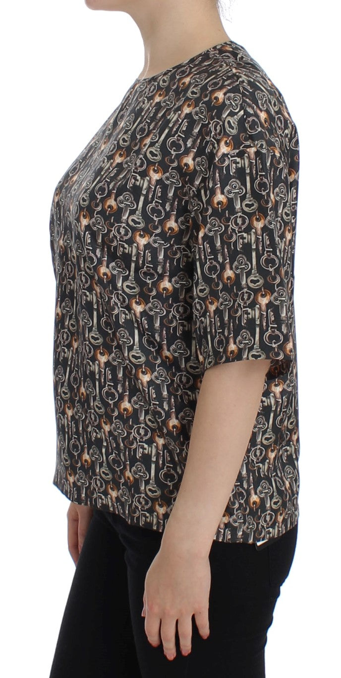 Dolce &amp; Gabbana Enchanted Sicily Silk Blouse with Medieval Keys Print