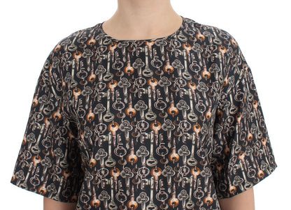 Dolce &amp; Gabbana Enchanted Sicily Silk Blouse with Medieval Keys Print