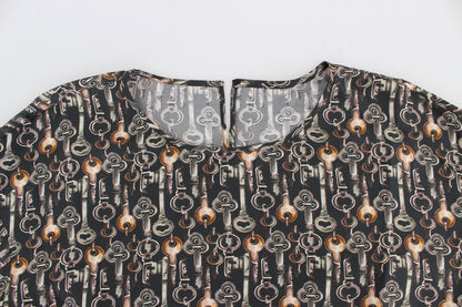 Dolce &amp; Gabbana Enchanted Sicily Silk Blouse with Medieval Keys Print