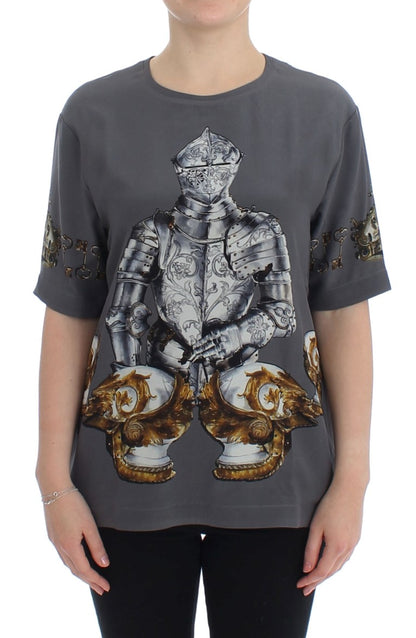 Dolce &amp; Gabbana Enchanted Sicily Silk Blouse with Knight Print