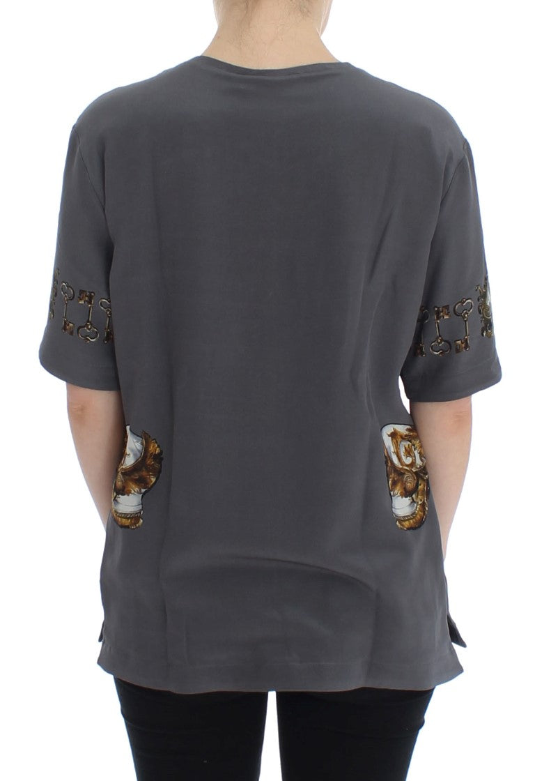 Dolce &amp; Gabbana Enchanted Sicily Silk Blouse with Knight Print