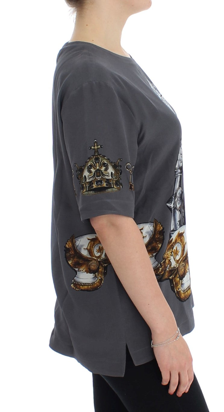 Dolce &amp; Gabbana Enchanted Sicily Silk Blouse with Knight Print