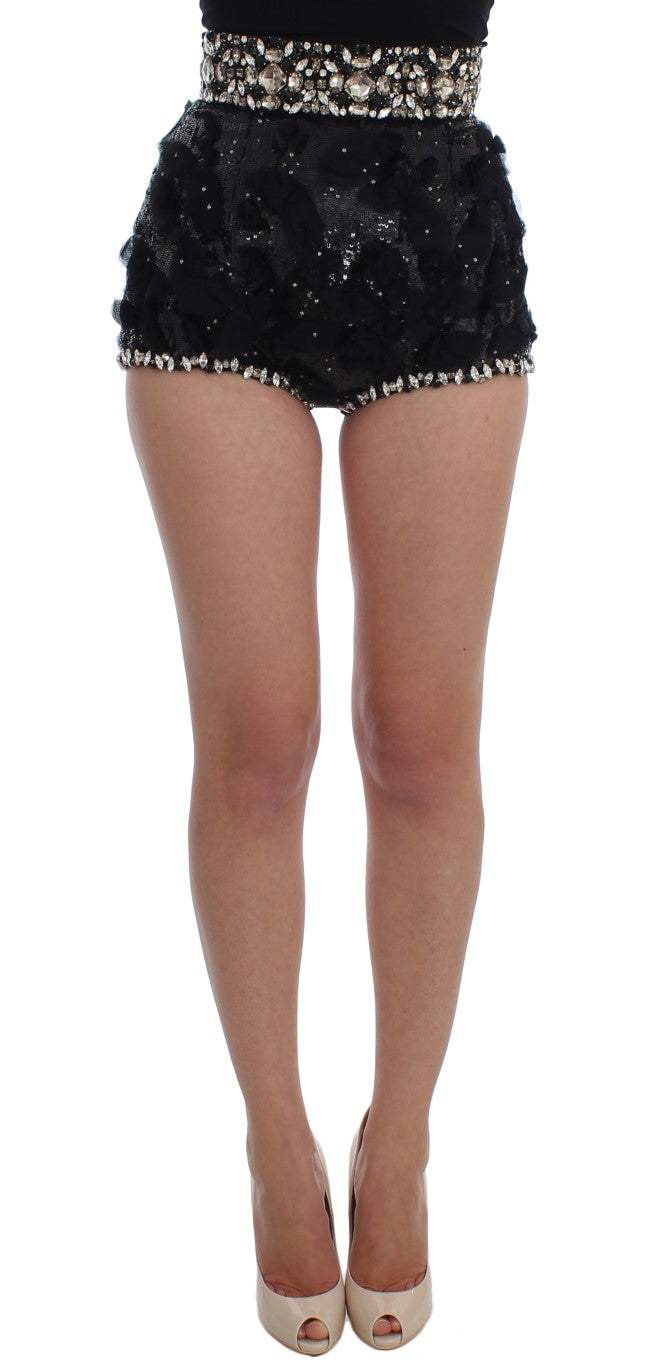 Dolce &amp; Gabbana Crystal Sequined Silk High Waist Shorts