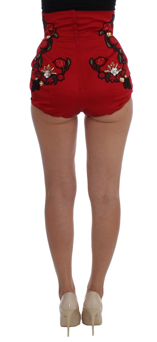 Dolce &amp; Gabbana Ravishing Red Silk Embroidered Shorts