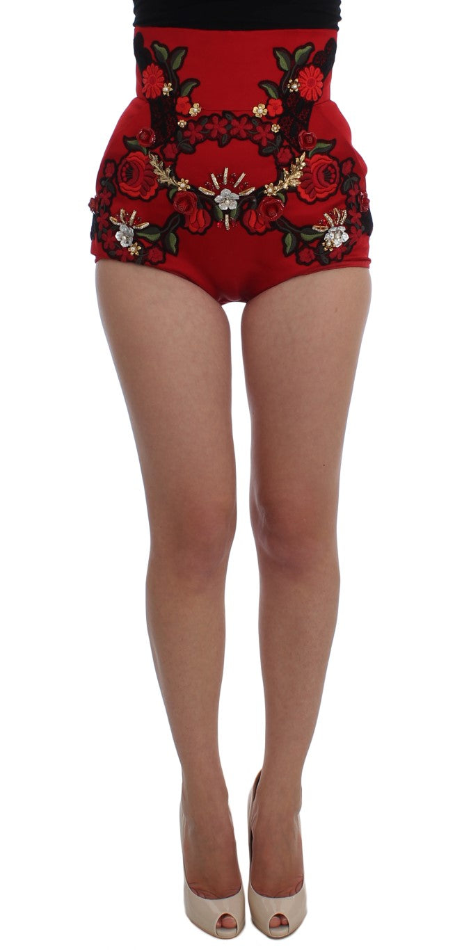 Dolce &amp; Gabbana Ravishing Red Silk Embroidered Shorts