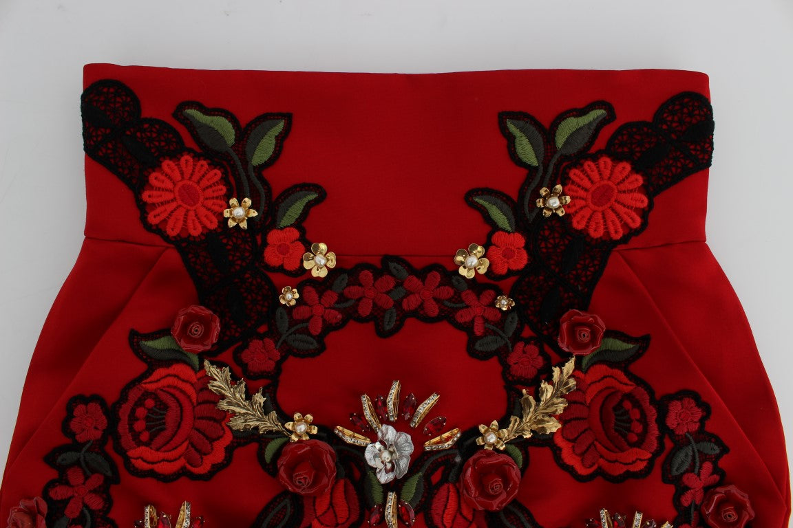 Dolce &amp; Gabbana Ravishing Red Silk Embroidered Shorts