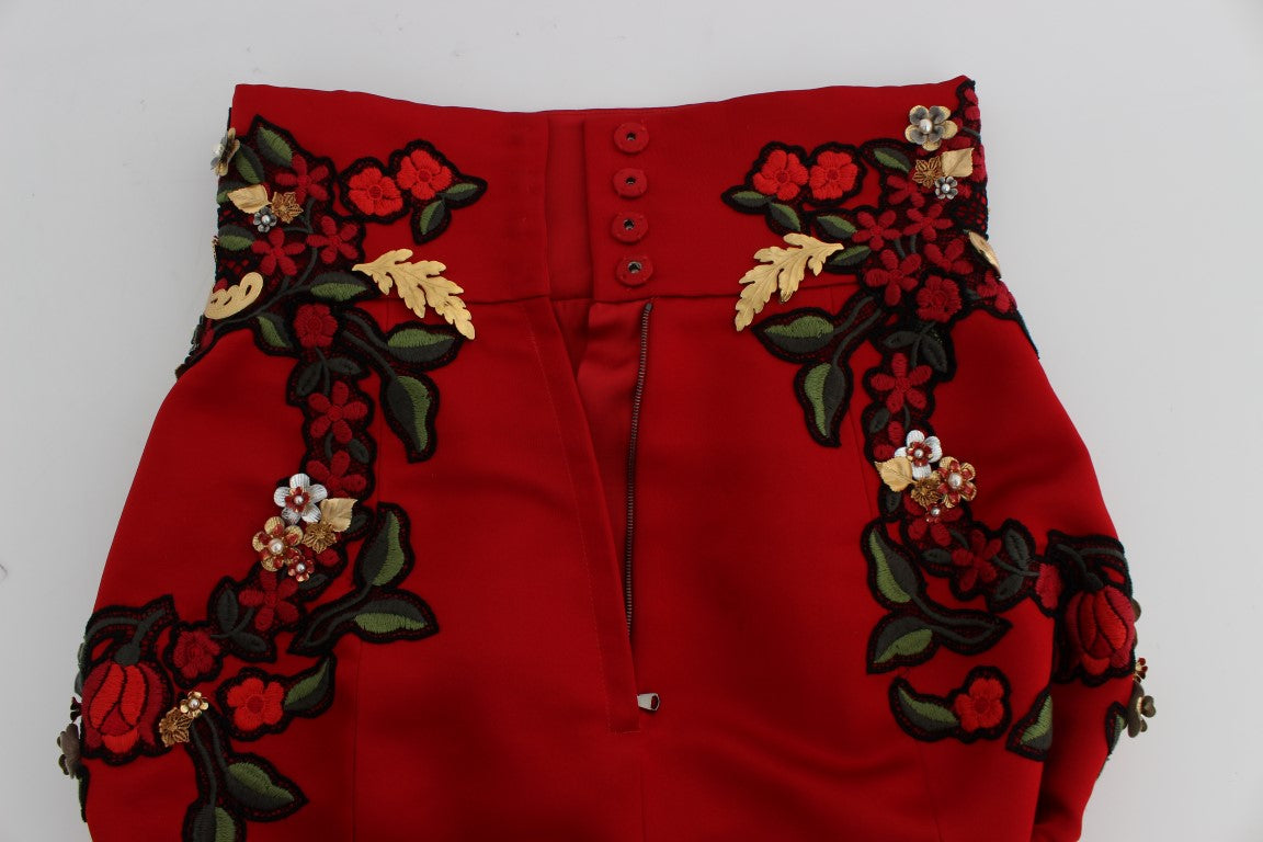 Dolce &amp; Gabbana Elegant Silk Red Embroidered Mini Shorts